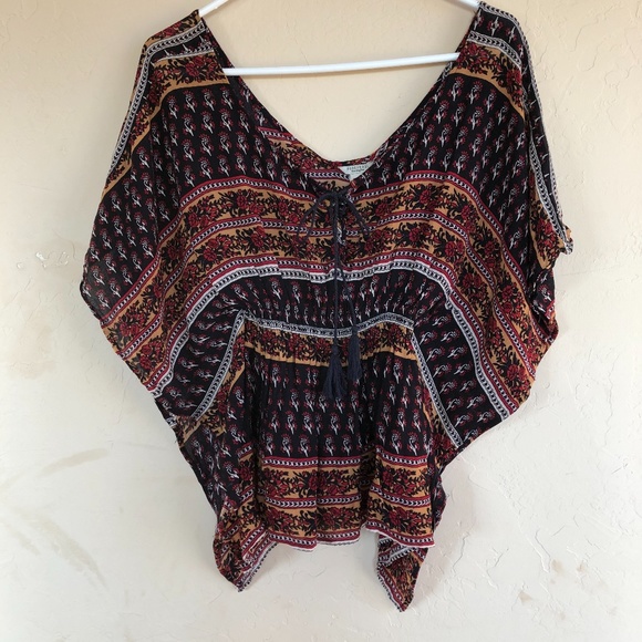 Forever 21 Black Gold Red Patterned Tunic Shirt M - Picture 6 of 13